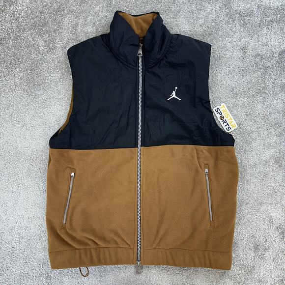 Jordan Essentials Vest Mens Small Black Brown Full Zip Fleece Jacket FD8628-281 - Picture 1 of 11